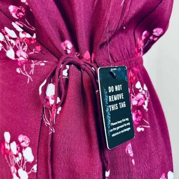 Express | Burgundy Floral Wrap Midi Dress Size Small NWT - Picture 8 of 14